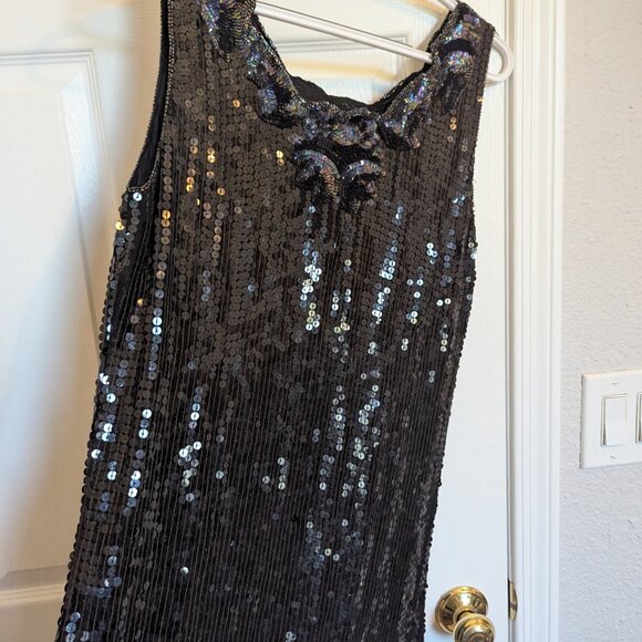 DAZZLING GATSBY 1920s SEQUIN STUNNER FLAPPER DRESS | M | EVC | Black | 12 / L - Picture 3 of 12
